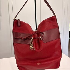Bally Red Leather Hobo with Gold Charm